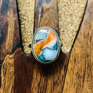 Sterling Silver Turquoise Stone Ring Boho Size 8.5